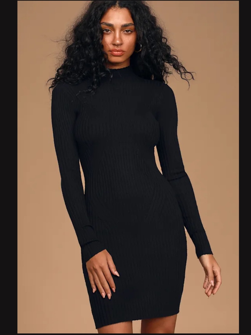 Snug As Can Be Black Ribbed Mock Neck Sweater Dress